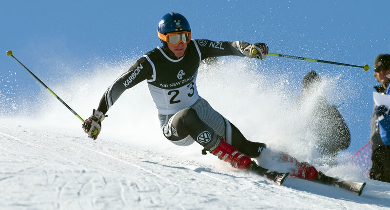 Skier in action on snowy slope