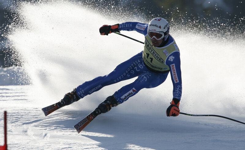 Skier in action on snowy slope