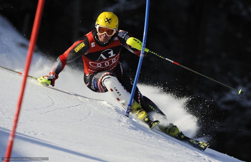 Skier in Action — White, Dynamic, Winter, Photograph