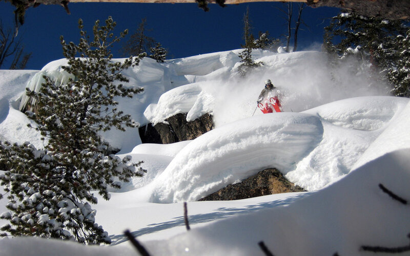 Skier in deep powder snow