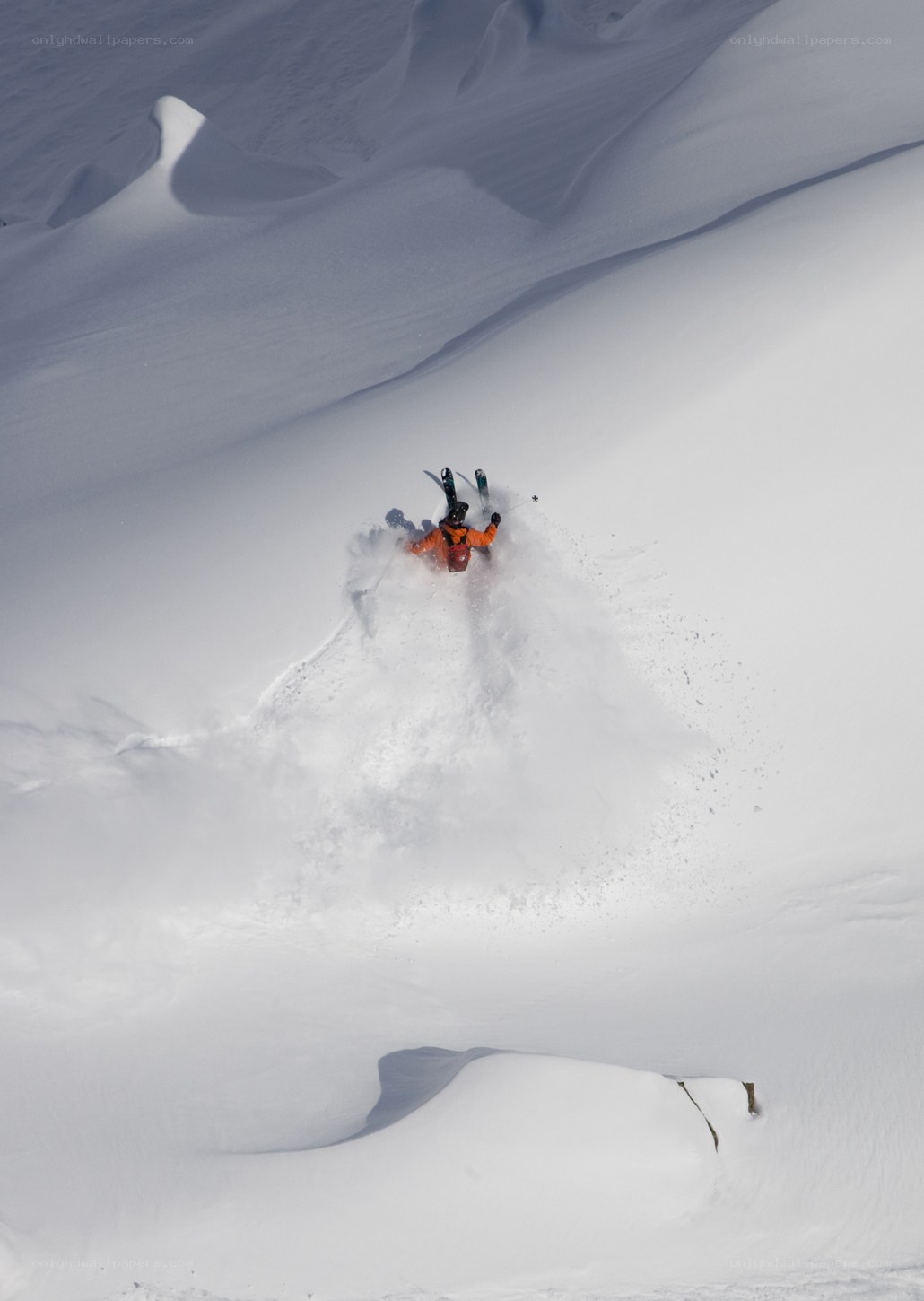 Skier in deep powder snow