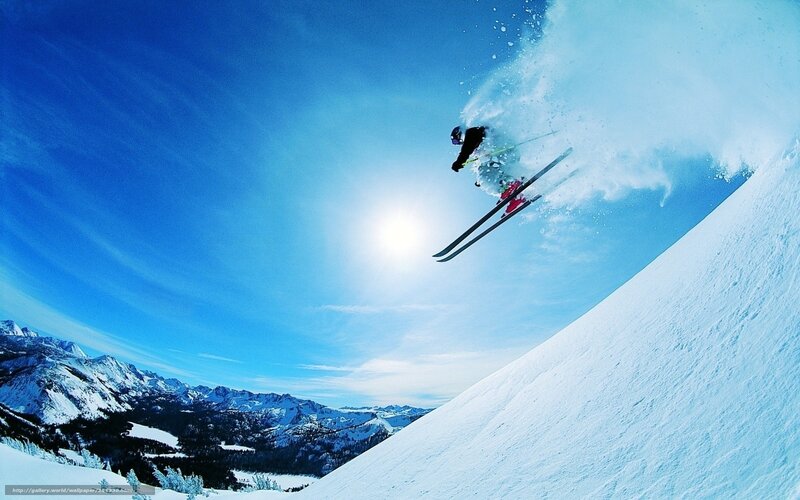 Skier in Mid-air — Blue, Dramatic