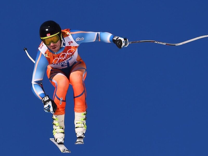 Skier in Mid-air — Blue, Dynamic, Winter