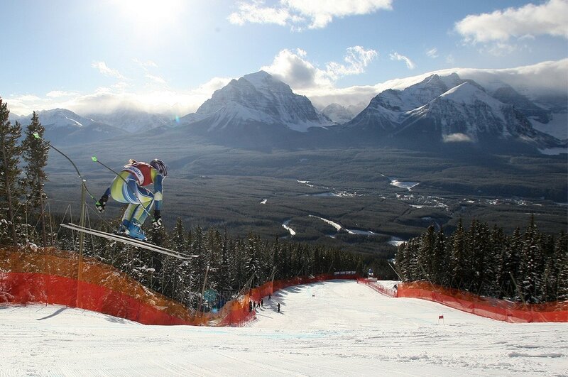 Skier in mid-air jump
