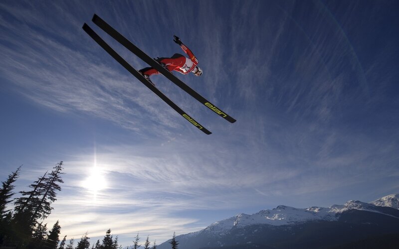 Skier in mid-air jump