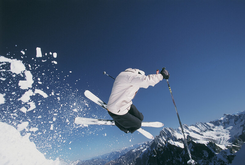 Skier in mid-air jump