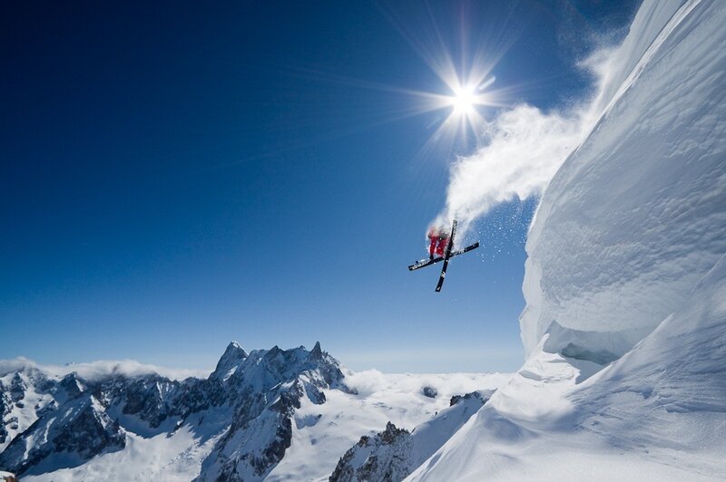 Skier in Mid-air Jump — Blue