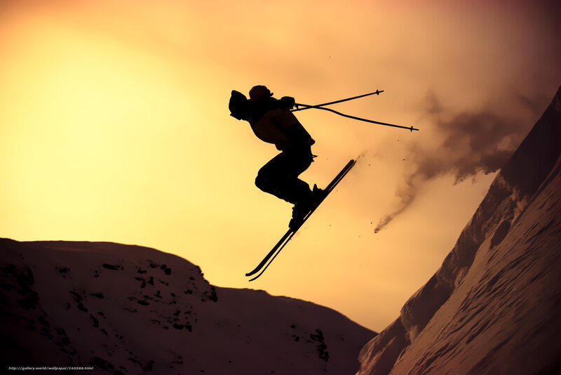 Skier in Mid-air Jump — Orange, Dramatic