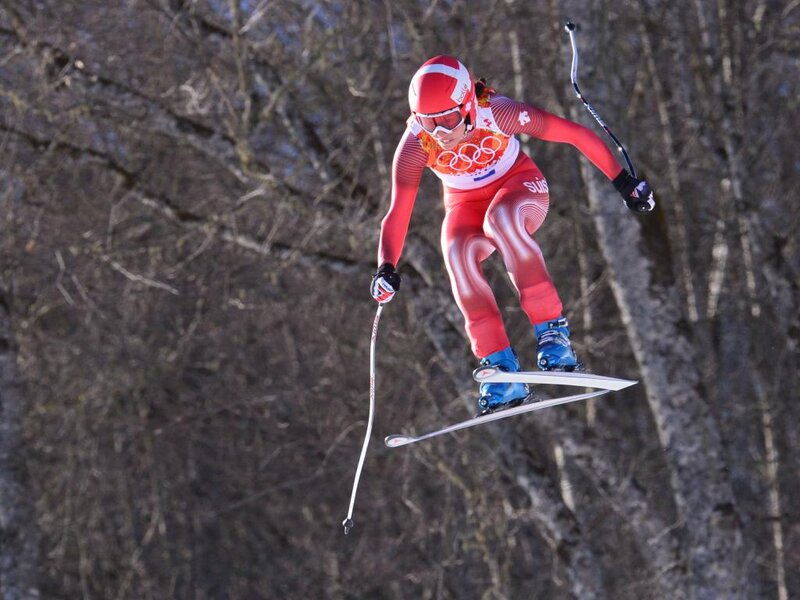 Skier in Mid-air — Red