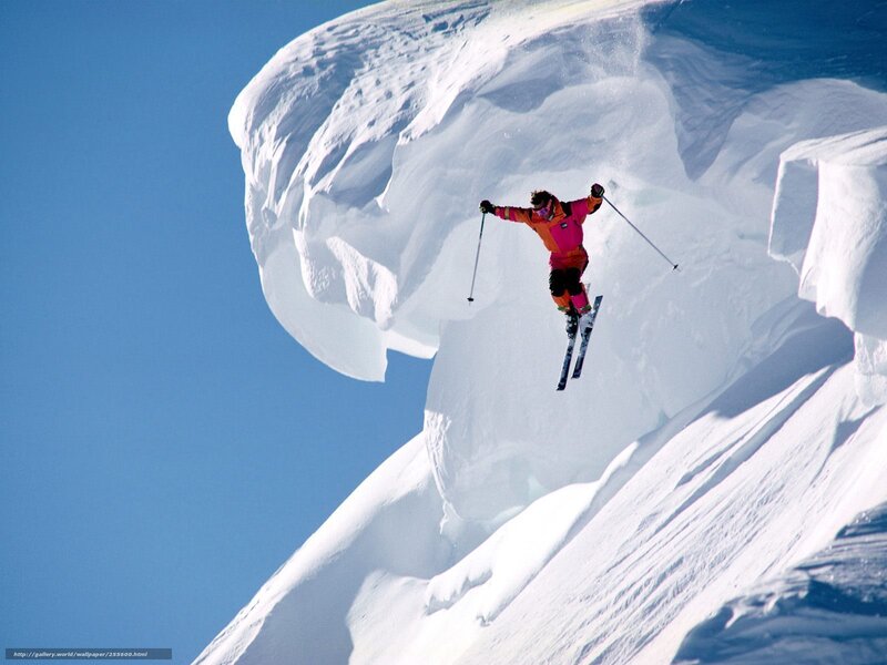 Skier in Mid-air — White, Dramatic