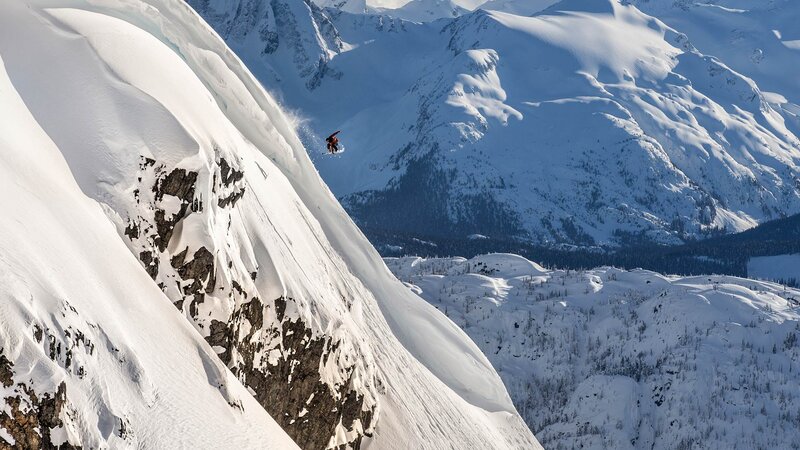 Skier in Mid-air — White, Dramatic, Winter