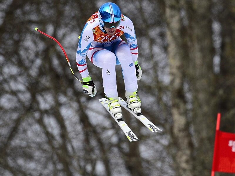 Skier in Mid-air — White, Dynamic