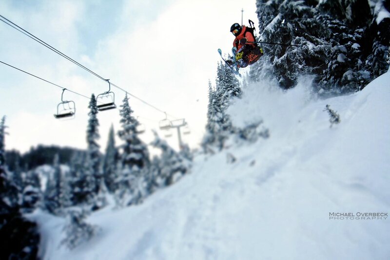 Skier in Mid-air — White, Dynamic, Winter, Photograph