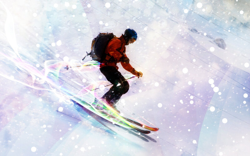 Skier in motion on snowy slope