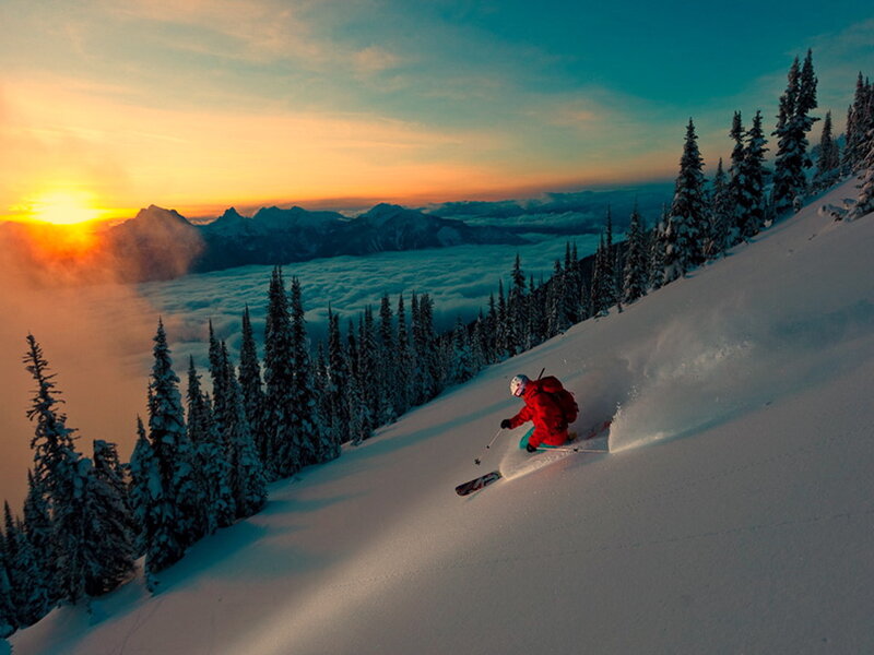 Skier in Red Jacket — White