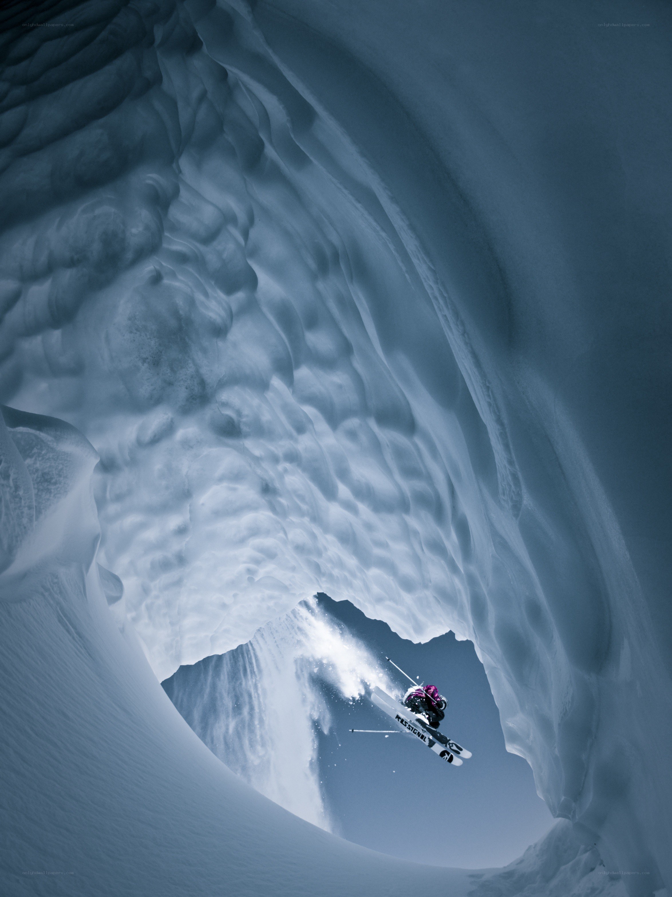 Skier in snow tunnel