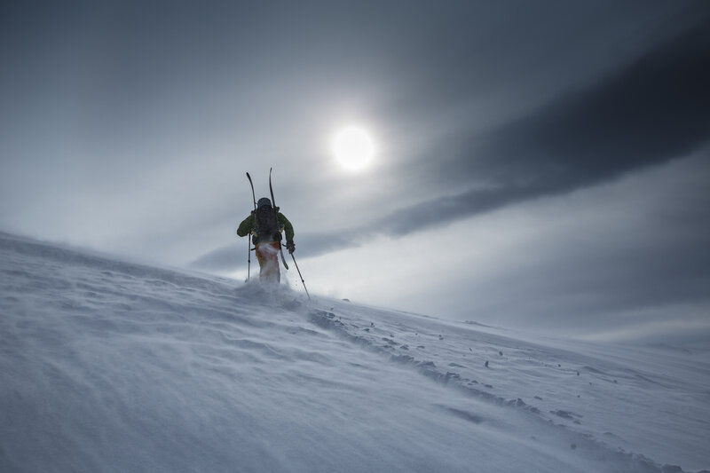 Skier in Snowy Landscape — White