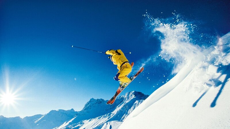 Skier in Yellow Suit — Blue