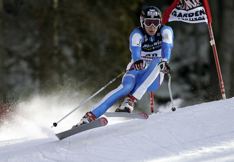 Skier navigating a slalom course