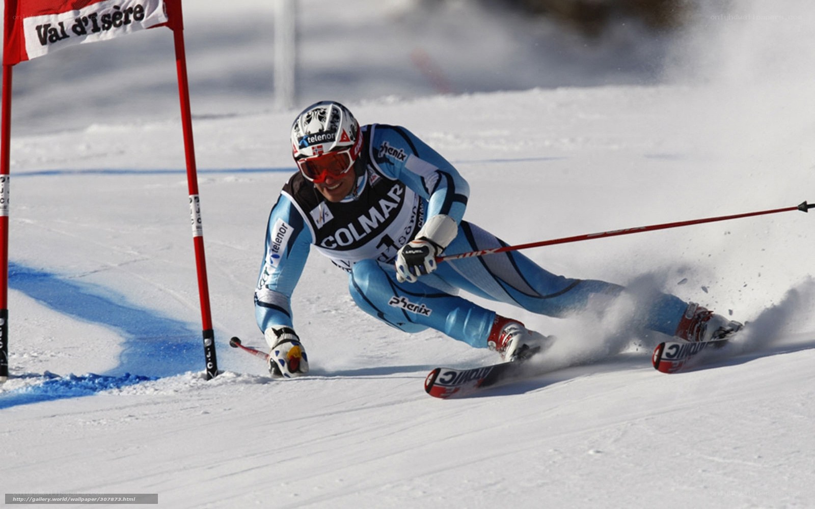 Skier navigating slalom course