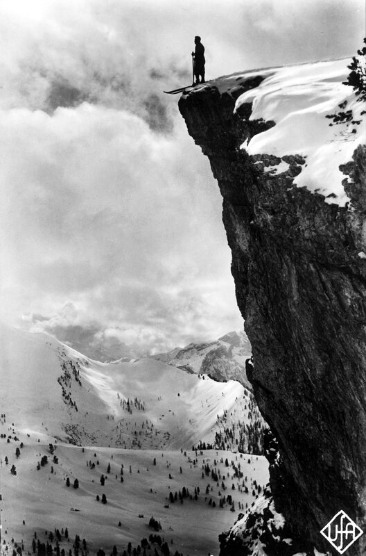 Skier on a cliff edge