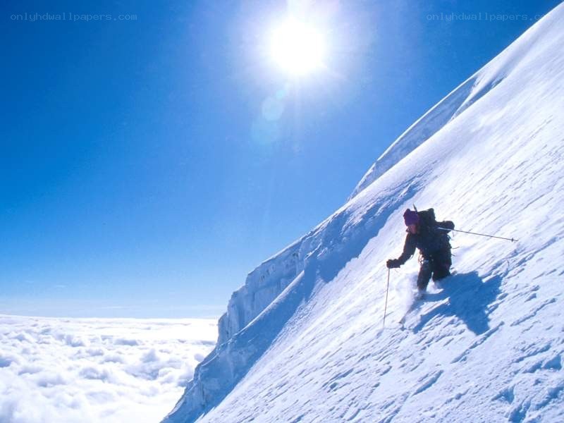 Skier on a snowy mountain