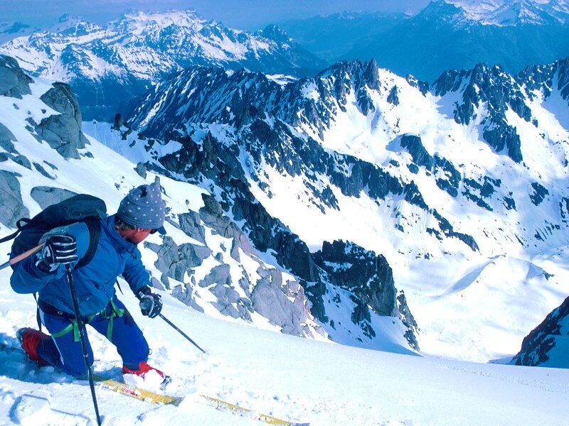 Skier on a snowy mountain