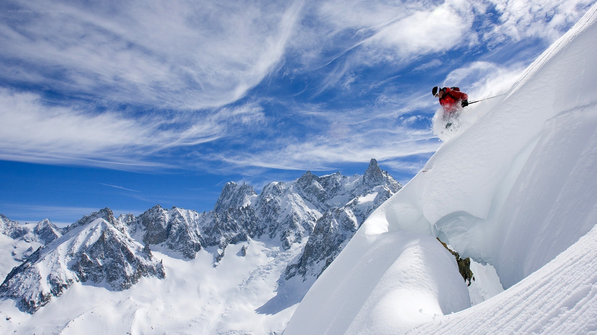 Skier on a snowy mountain