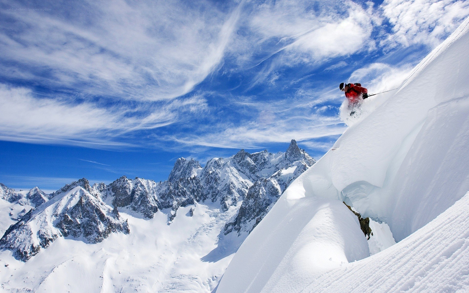 Skier on a snowy mountain