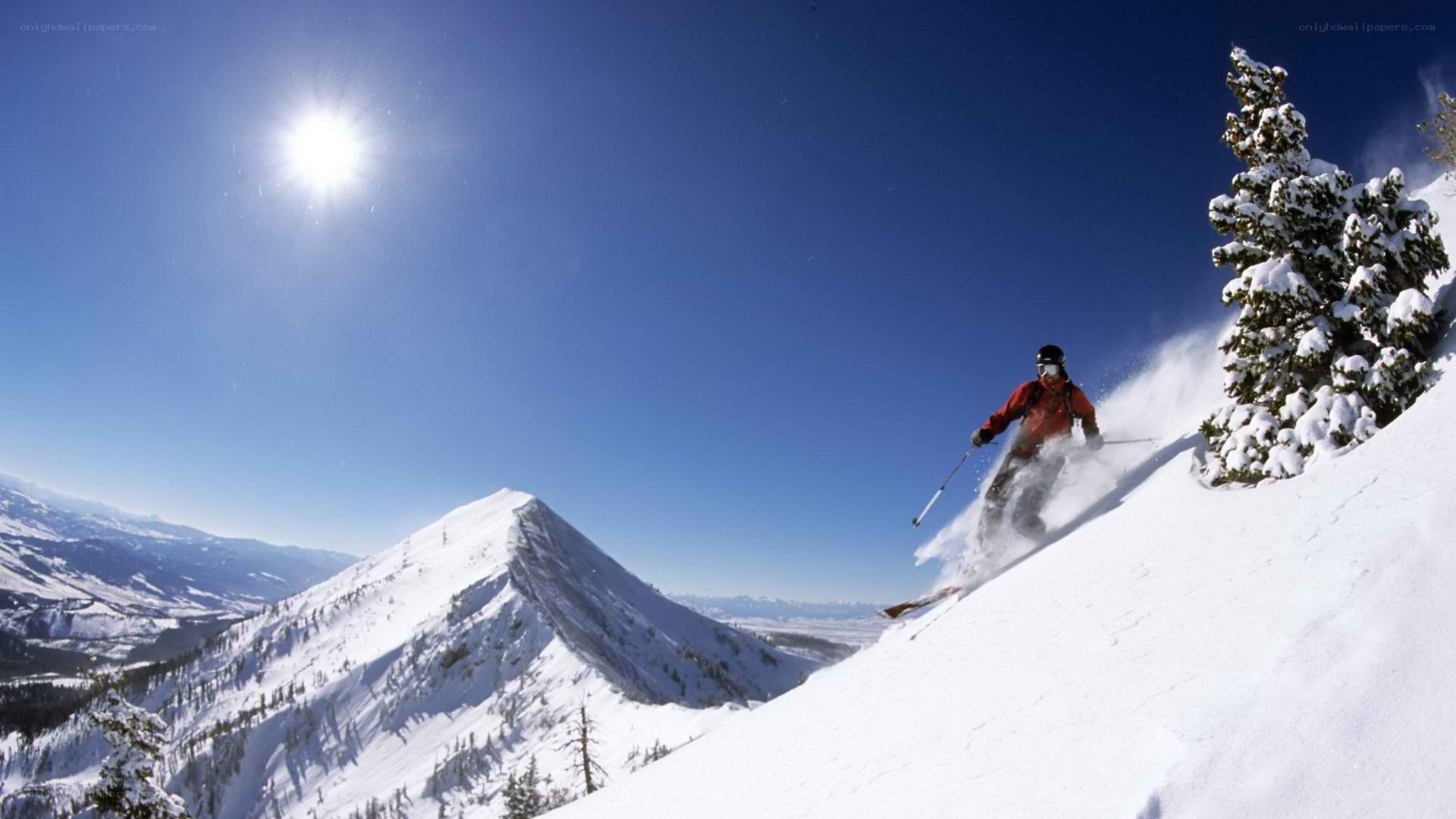 Skier on a sunny mountain slope