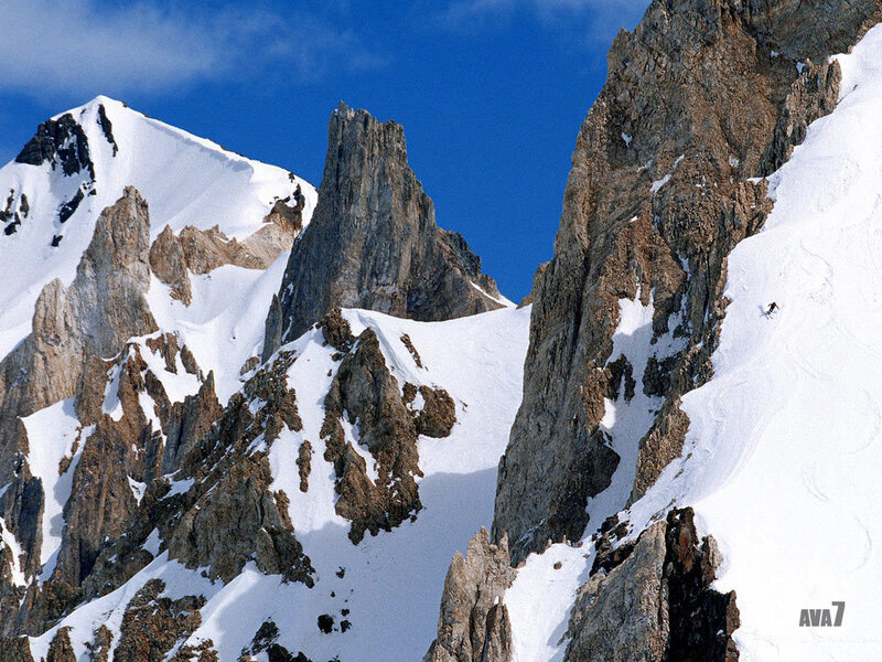 Skier on Snowy Mountain — Blue, Dramatic, Winter, Photograph