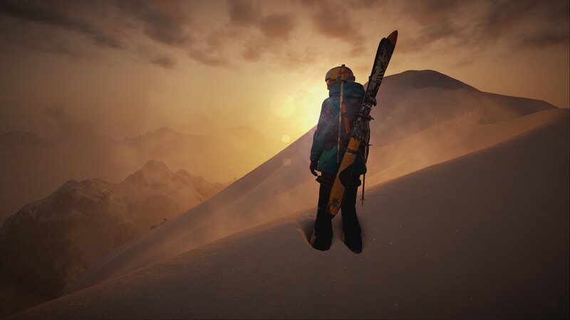 Skier on Snowy Mountain — Orange