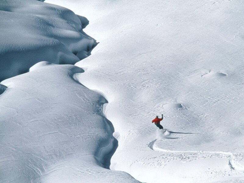 Skier on snowy mountain slope
