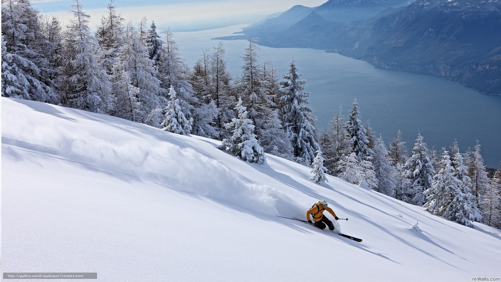Skier on snowy mountain slope