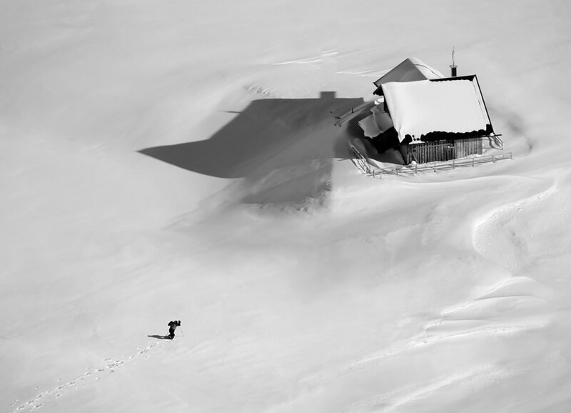 Skier on Snowy Slope — Black