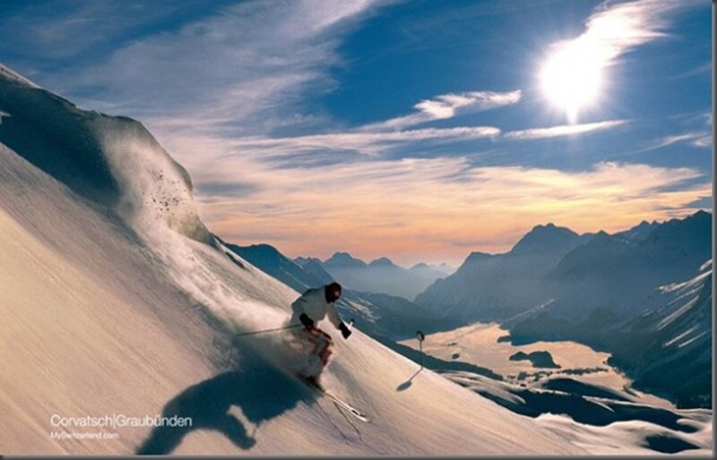 Skier on Snowy Slope — Blue, Dramatic, Sunset