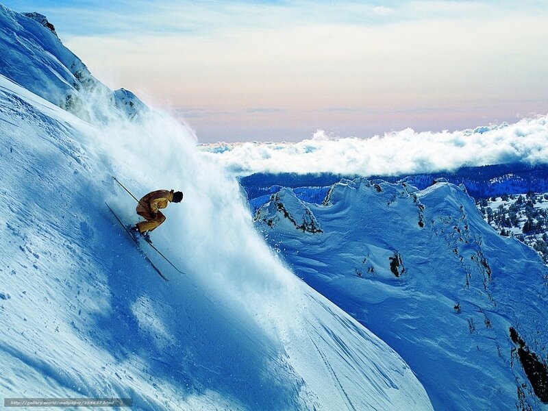 Skier on Snowy Slope — Blue, Dramatic, Winter, Photograph, Mountain