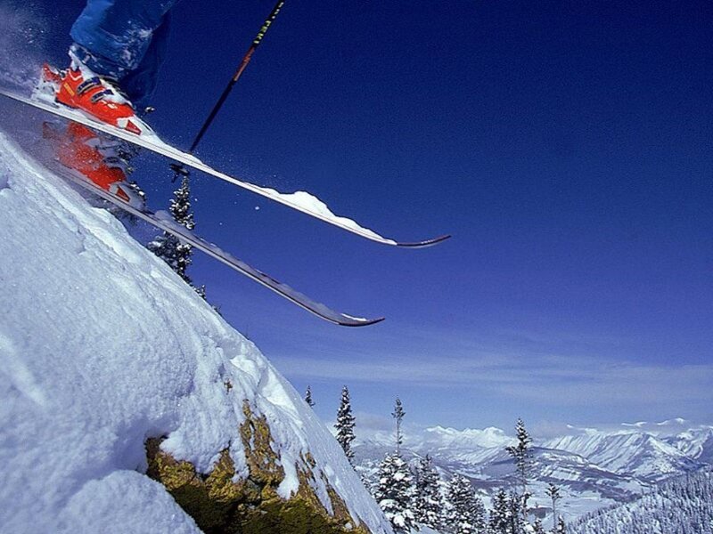 Skier on Snowy Slope — Blue, Dramatic, Winter, Photograph, Skis, Ski Poles