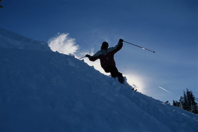 Skier on Snowy Slope — Blue, Dramatic, Winter, Photograph, Snow
