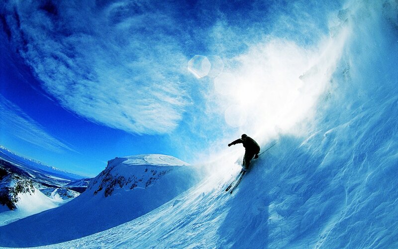 Skier on Snowy Slope — Blue, Dramatic, Winter, Photograph