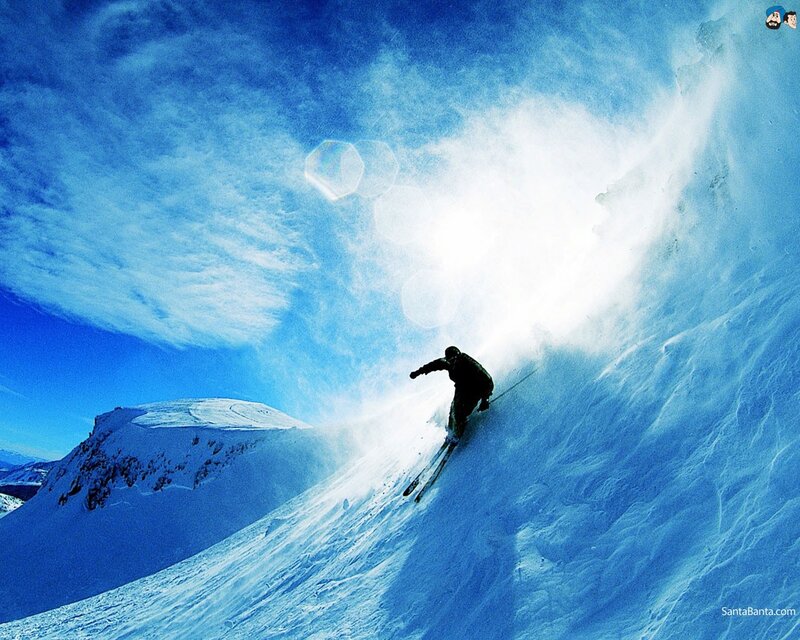 Skier on Snowy Slope — Blue, Dynamic, Winter, Photograph