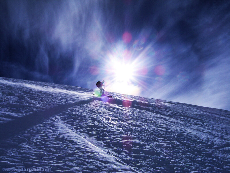 Skier on Snowy Slope — Blue