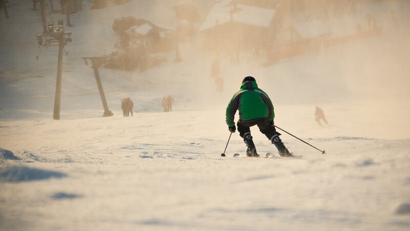 Skier on Snowy Slope — White, Active, Winter, Photograph, Ski Lift