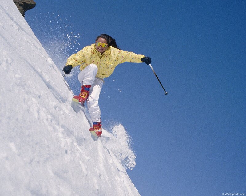Skier on Snowy Slope — White, Active, Winter, Photograph, Snow, Sky