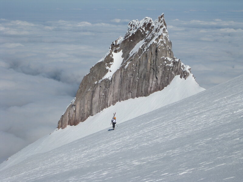 Skier on Snowy Slope — White, Dramatic, Winter, Photograph, Mountain