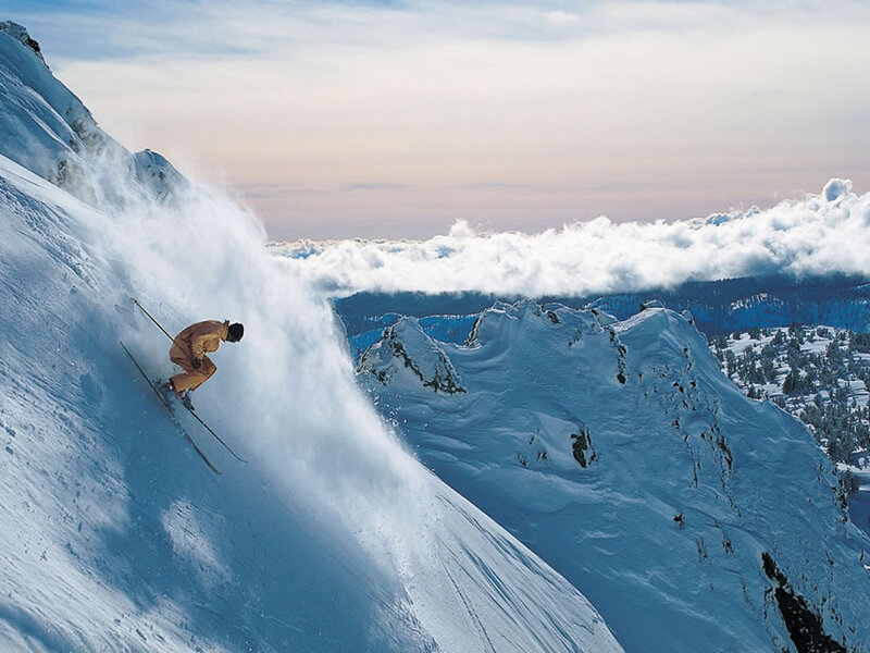 Skier on Snowy Slope — White, Dramatic, Winter