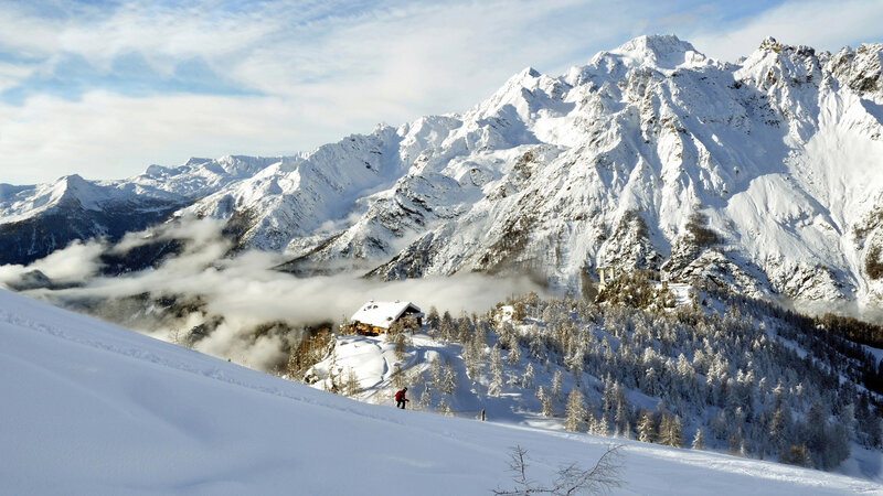 Skier on Snowy Slope — White, Serene, Winter