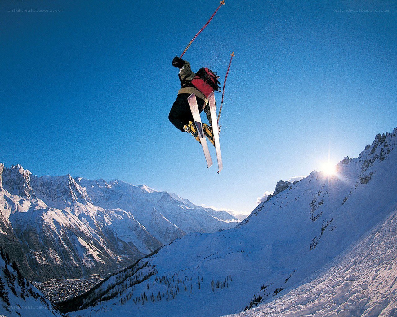 Skier performing aerial jump