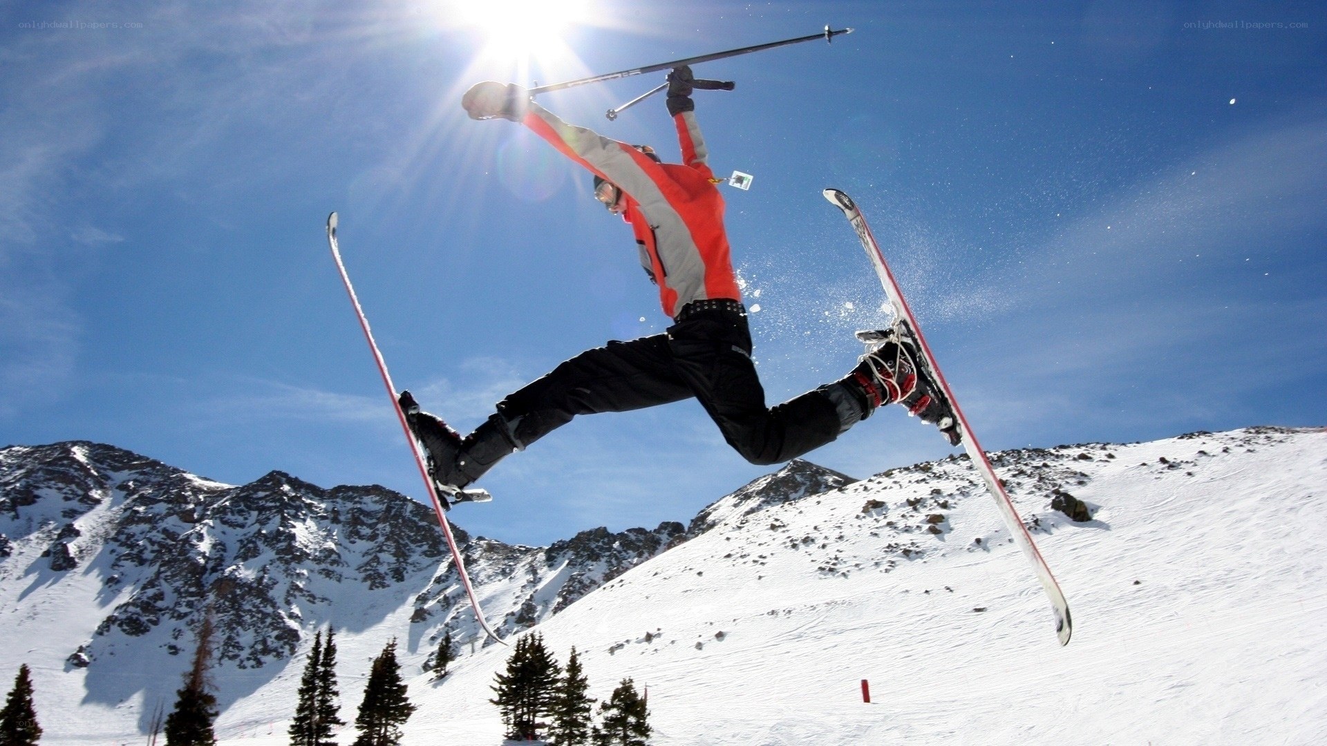 Skier performing aerial jump