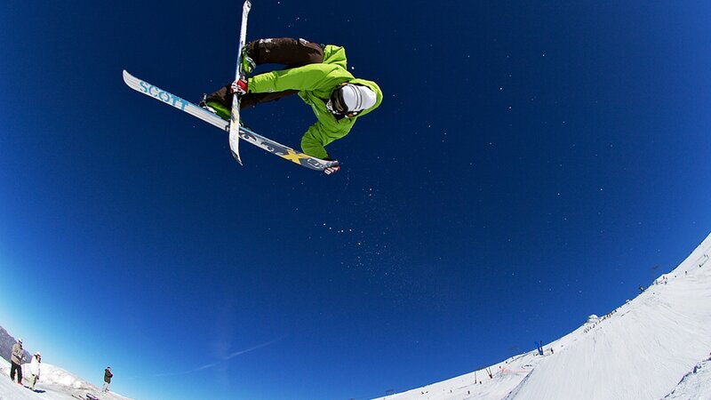 Skier Performing Trick — Blue, Dynamic, Winter